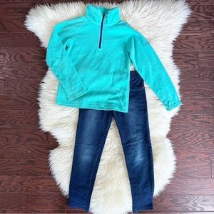 Girls Size 7/8 1/4 Zip Columbia Fleece Pullover & Cat & Jack Blue Jeggings